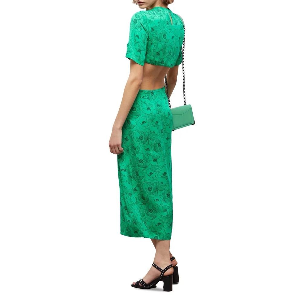 The Kooples Green Poppy Floral Cut-Out Midi Dress, Glamrock Bloomcore, Large NWT